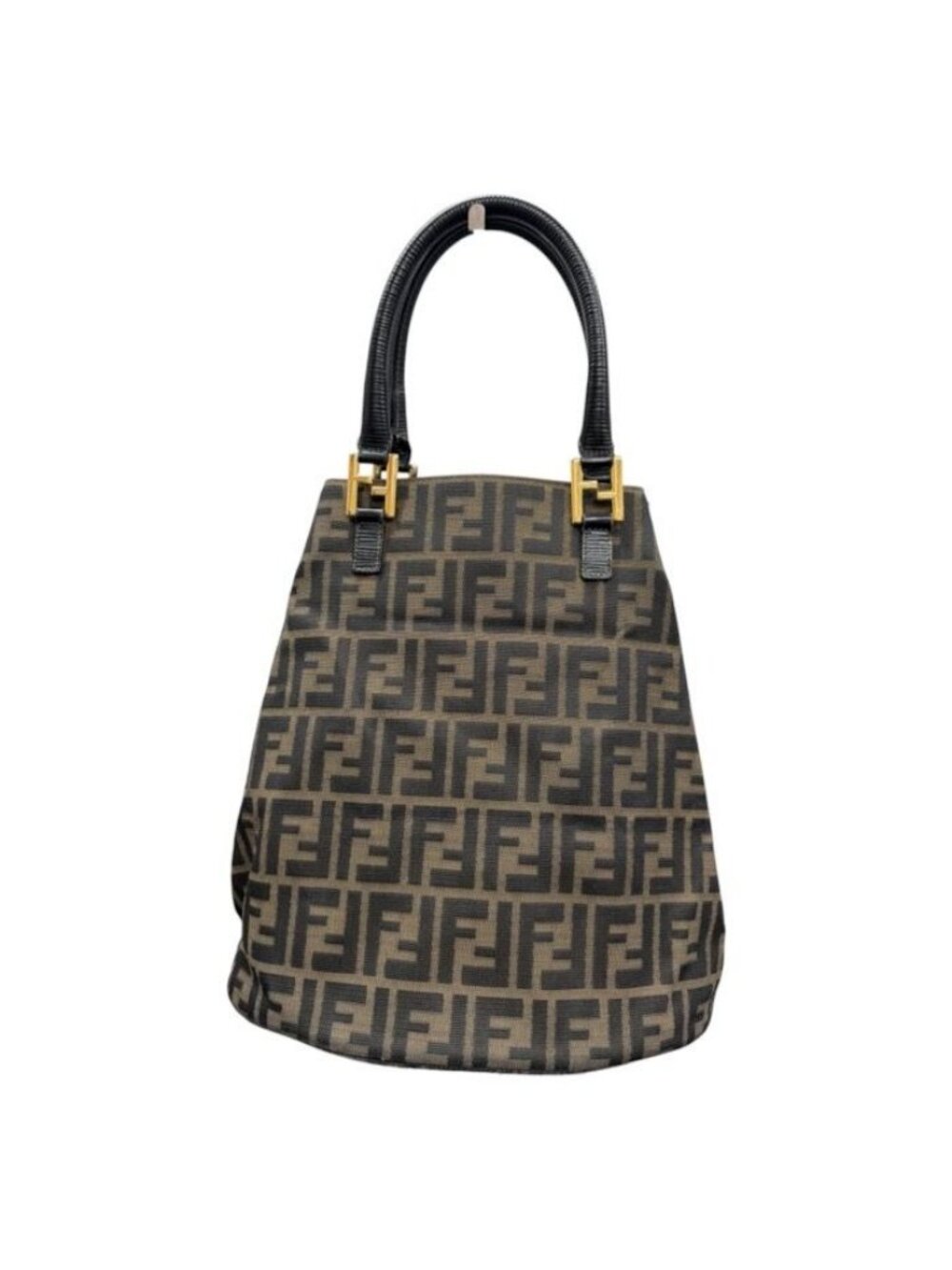 Fendi Vintage Zucca Brown Gold Canvas Leather Tote Bag